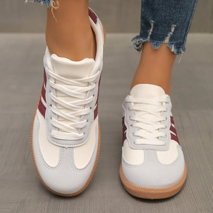 Low Top Lace Up Paneled Round Toe Flat Sneakers