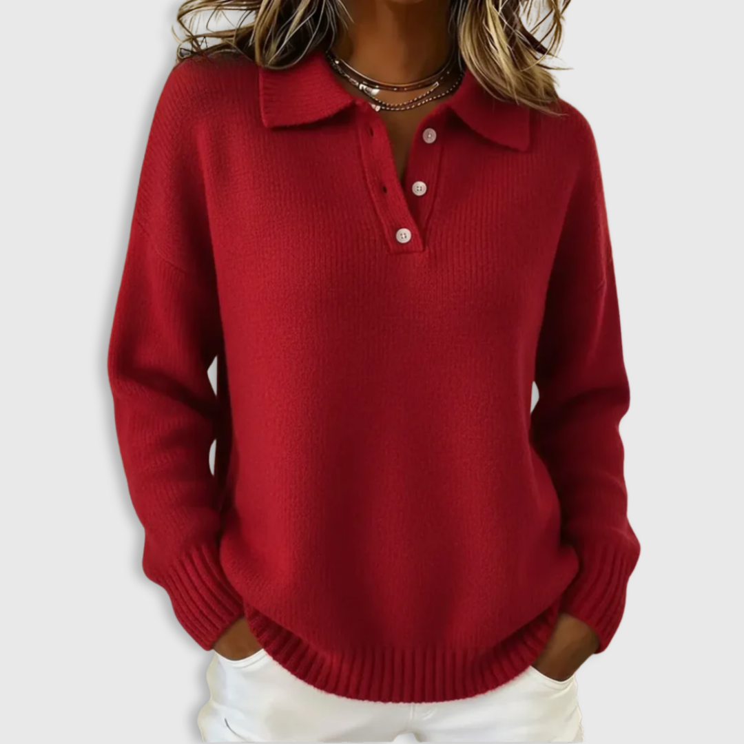 Women's Collared Button-Up Long Sleeve Polo Sweater