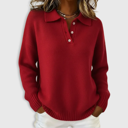 Women's Collared Button-Up Long Sleeve Polo Sweater