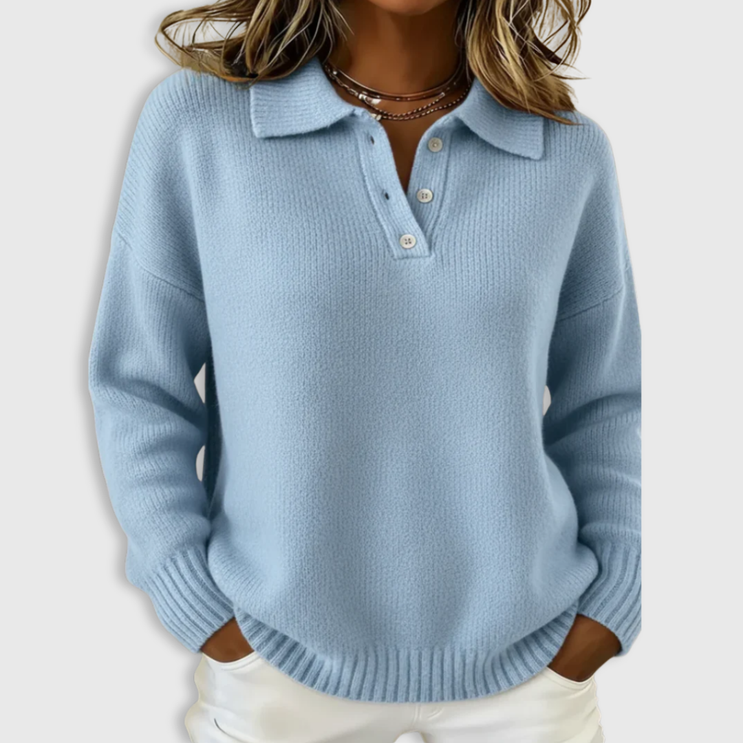 Women's Collared Button-Up Long Sleeve Polo Sweater