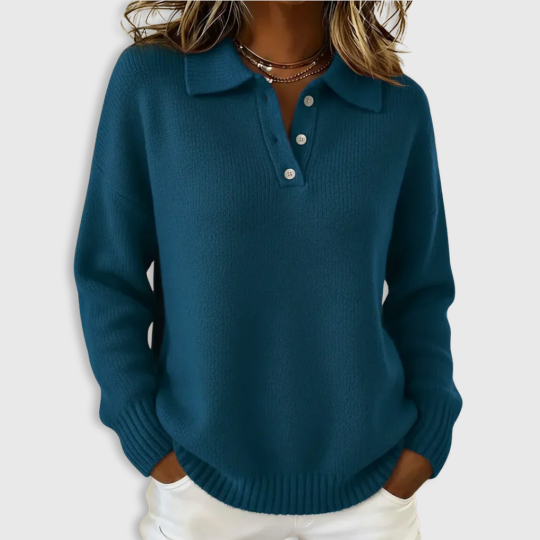 Women's Collared Button-Up Long Sleeve Polo Sweater