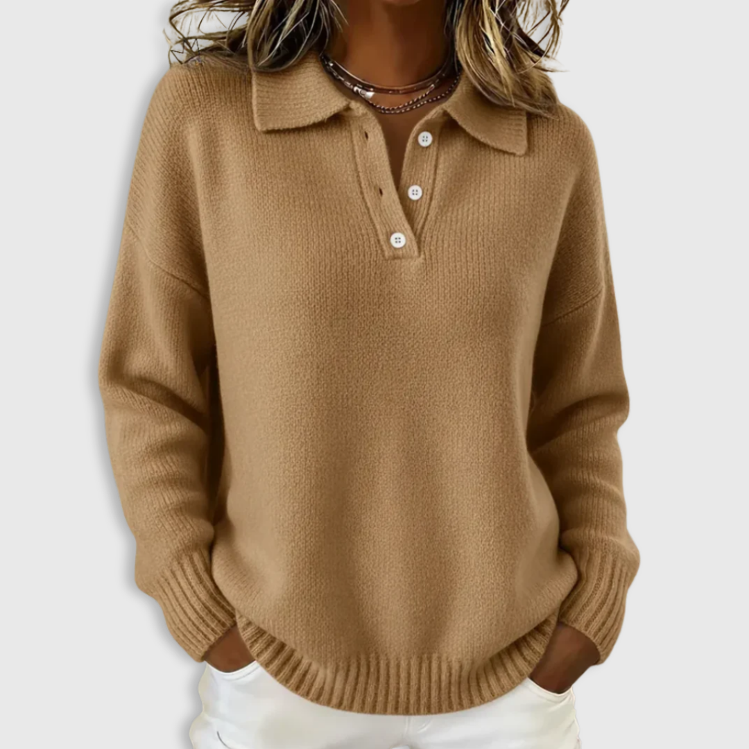 Women's Collared Button-Up Long Sleeve Polo Sweater
