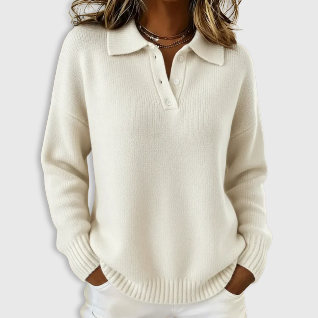 Women's Collared Button-Up Long Sleeve Polo Sweater