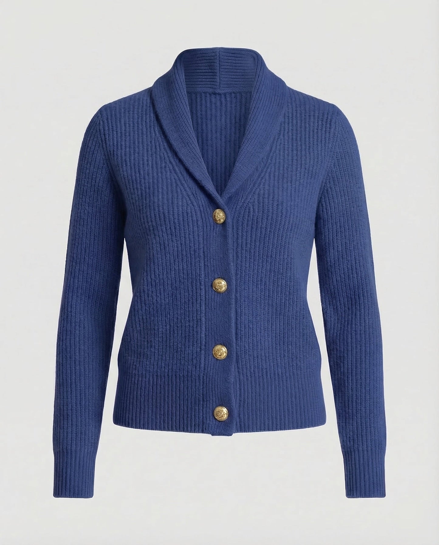 Ribbed Collared Buttoned Fitted Cardigan