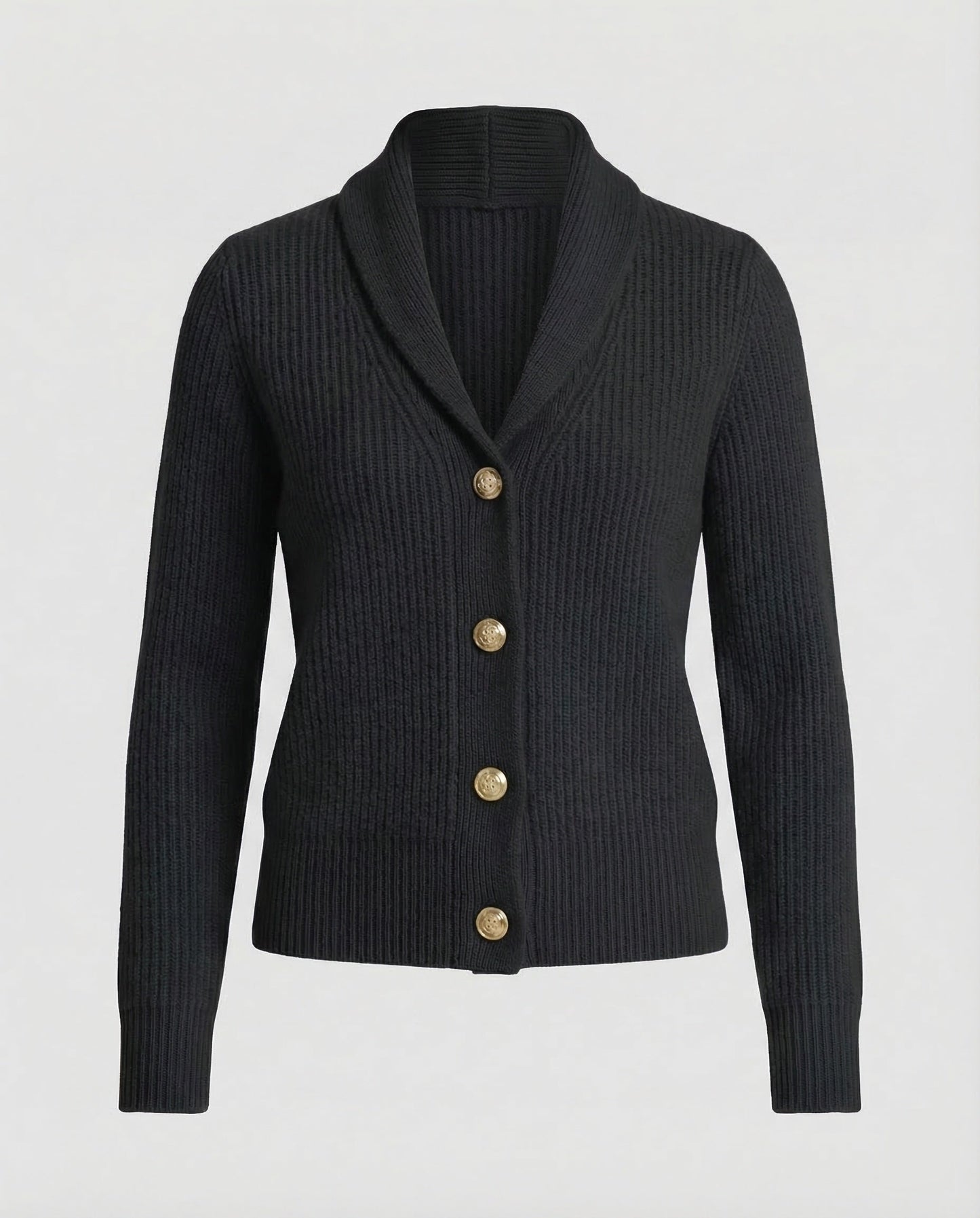 Ribbed Collared Buttoned Fitted Cardigan