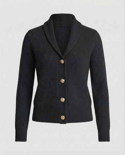 Ribbed Collared Buttoned Fitted Cardigan