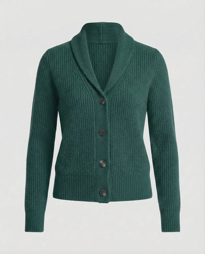 Ribbed Collared Buttoned Fitted Cardigan