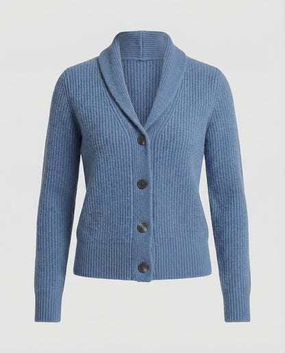 Ribbed Collared Buttoned Fitted Cardigan