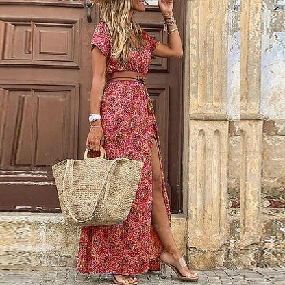 Short Sleeve Maxi Dress With Matching Belt