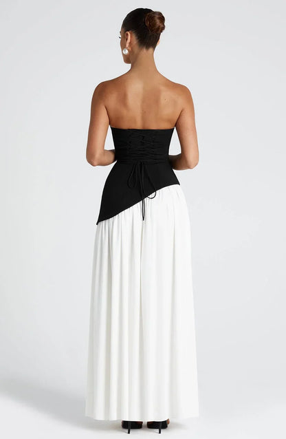 Strapless Corseted Asymmetrical Split Long Dress