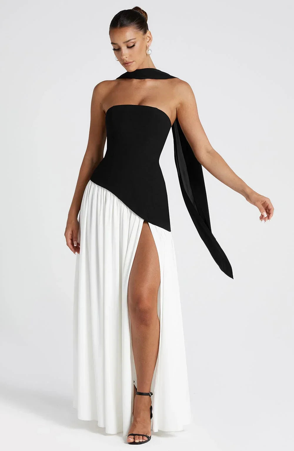 Strapless Corseted Asymmetrical Split Long Dress