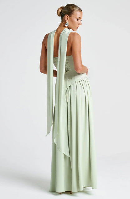 Strapless Corseted Asymmetrical Split Long Dress