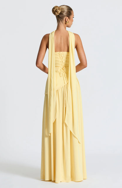 Strapless Corseted Asymmetrical Split Long Dress
