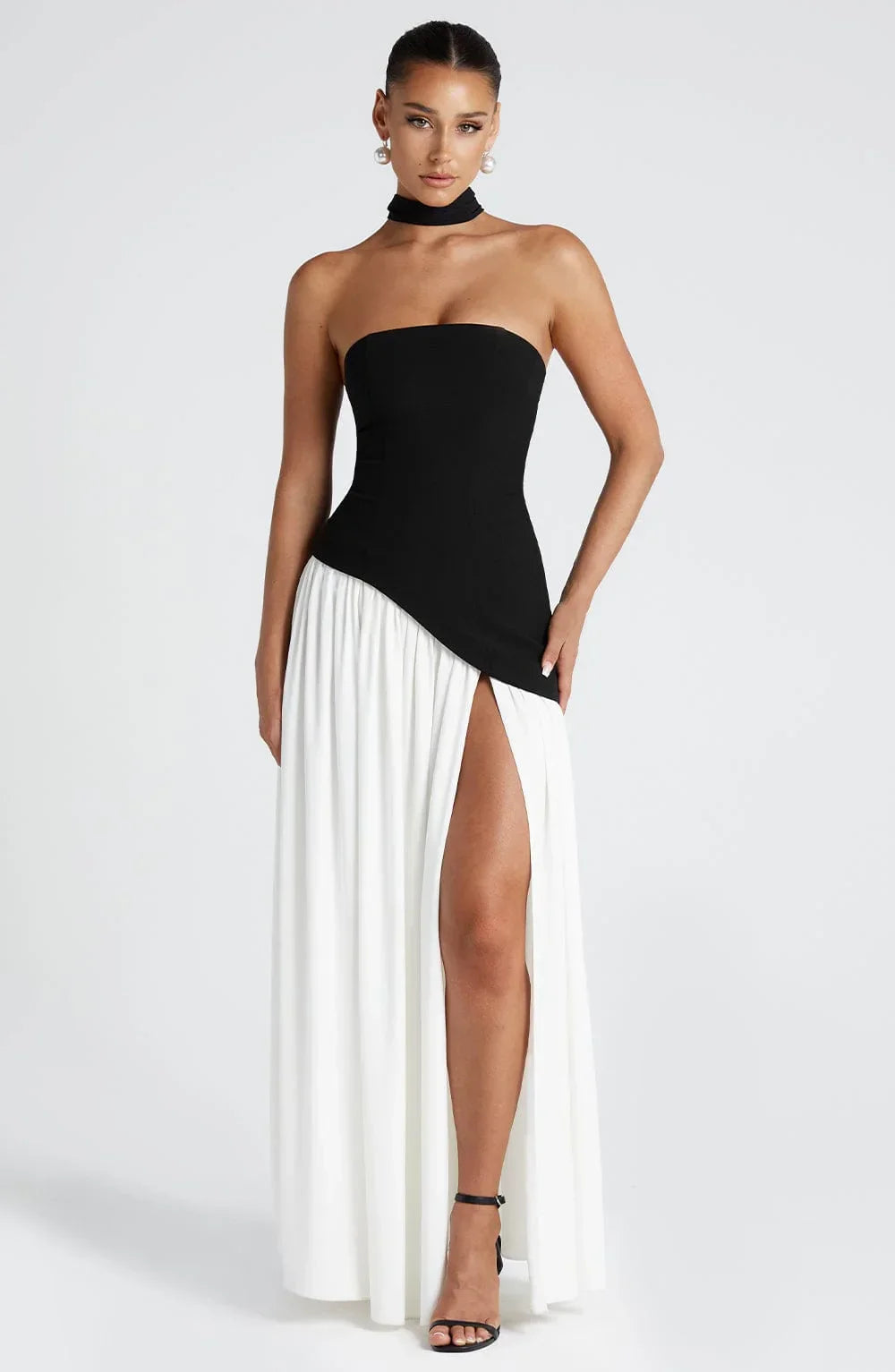 Strapless Corseted Asymmetrical Split Long Dress