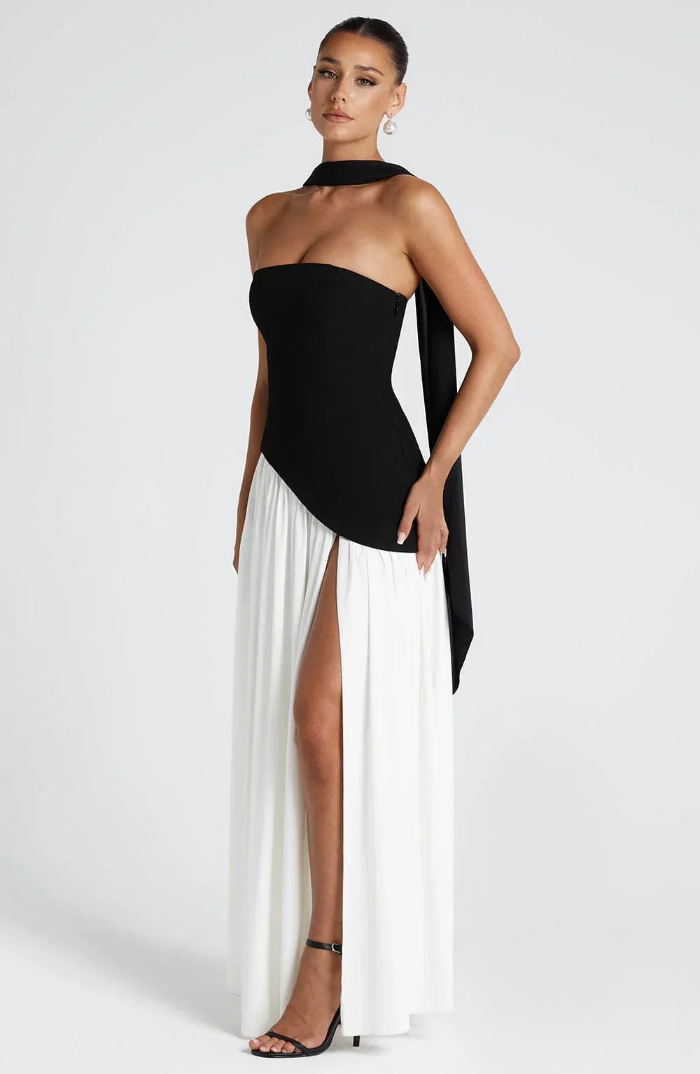 Strapless Corseted Asymmetrical Split Long Dress
