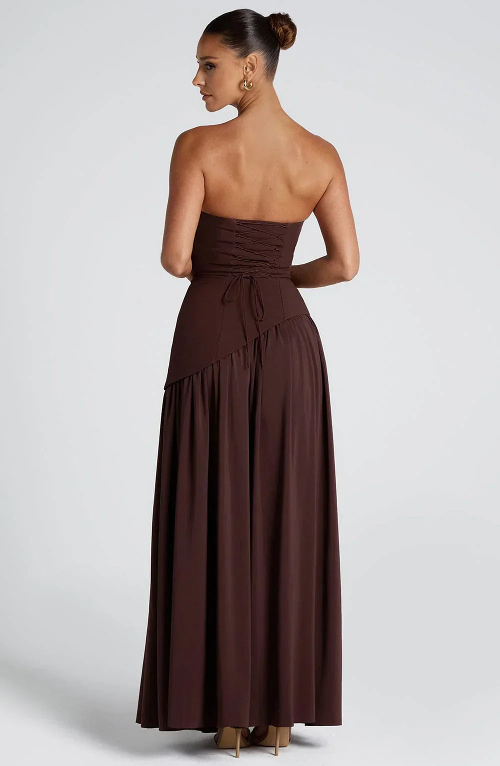 Strapless Corseted Asymmetrical Split Long Dress
