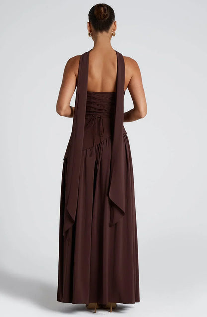 Strapless Corseted Asymmetrical Split Long Dress