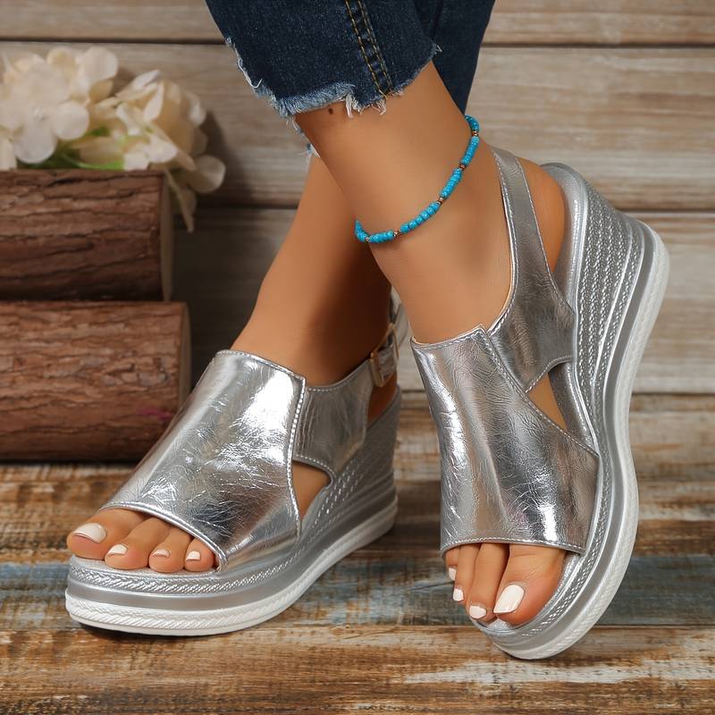 Cutout Wide Strap Slingback Platform Wedge Sandals