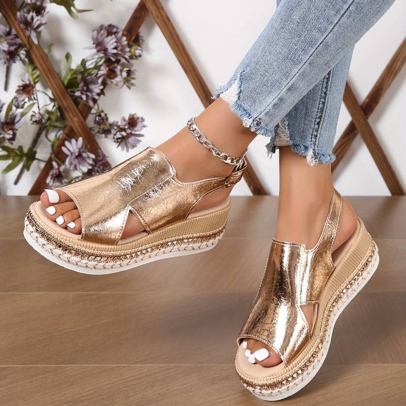 Cutout Wide Strap Slingback Platform Wedge Sandals
