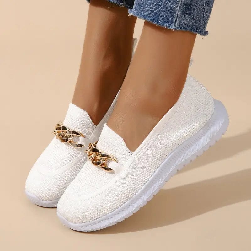 Chain Detail Round Toe Textured Slip On Shoes