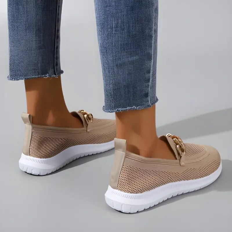 Chain Detail Round Toe Textured Slip On Shoes