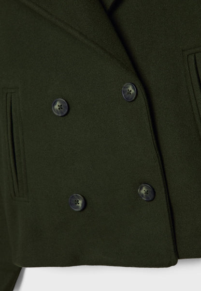 Notched Collar Double-Breasted Cropped Peacoat For Women