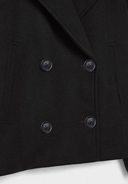 Notched Collar Double-Breasted Cropped Peacoat For Women