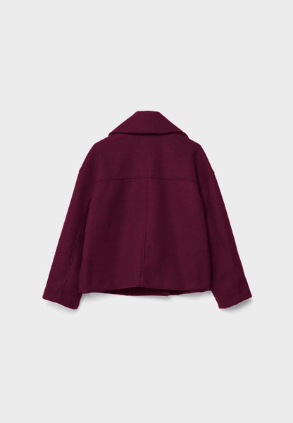 Notched Collar Double-Breasted Cropped Peacoat For Women