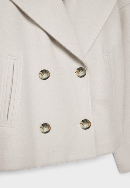 Notched Collar Double-Breasted Cropped Peacoat For Women