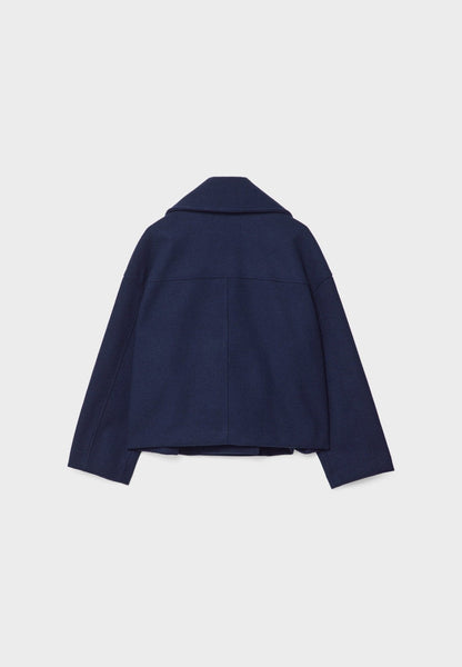 Notched Collar Double-Breasted Cropped Peacoat For Women