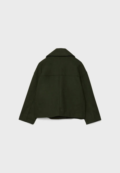 Notched Collar Double-Breasted Cropped Peacoat For Women