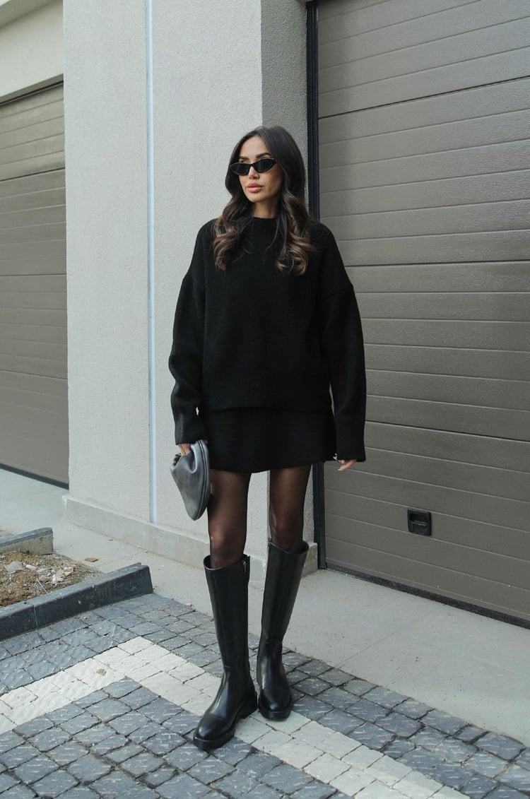 Crew Neck Long Sleeve Sweater and Mini Skirt Set For Women