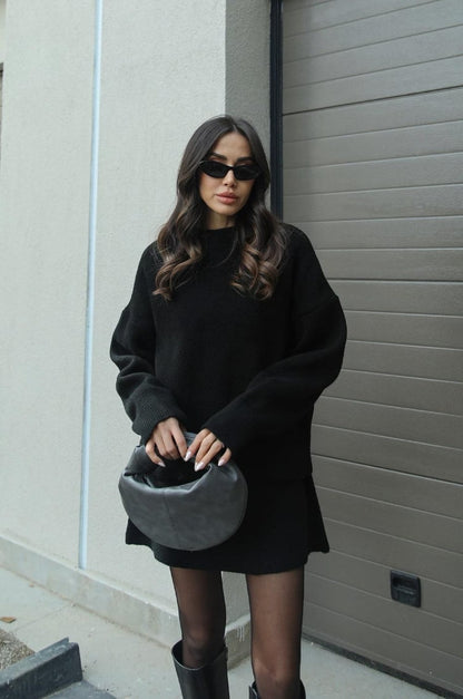 Crew Neck Long Sleeve Sweater and Mini Skirt Set For Women