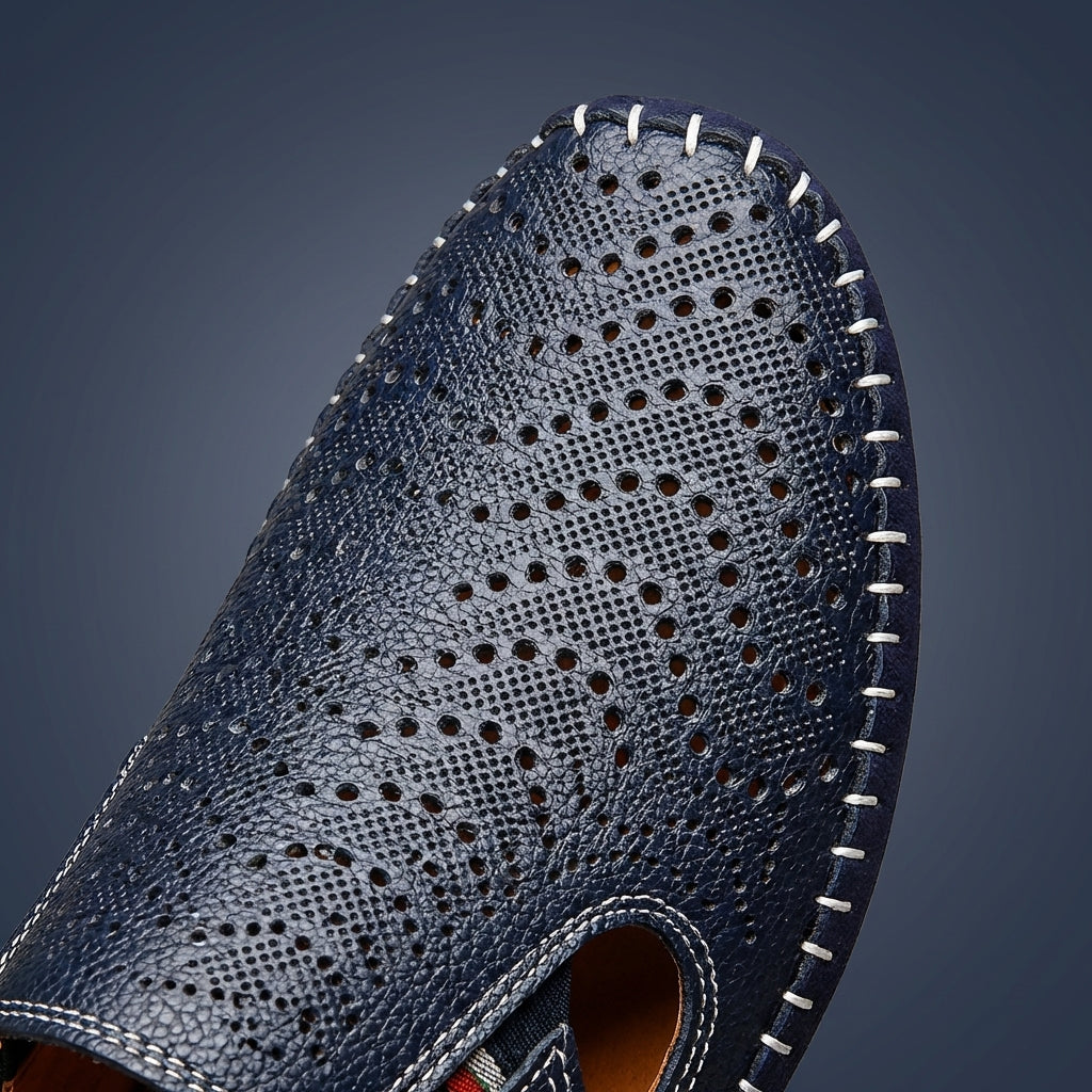 Perforated Stitched Cutout Textured Flat Closed Sandals