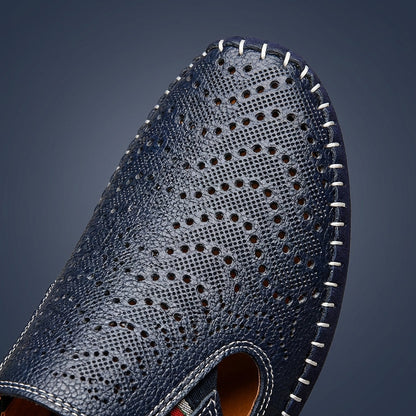 Perforated Stitched Cutout Textured Flat Closed Sandals