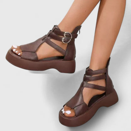 Strapped Buckled Thick Chunky Cutout Open Sandals