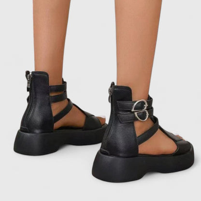 Strapped Buckled Thick Chunky Cutout Open Sandals