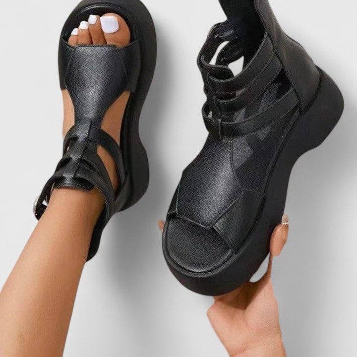 Strapped Buckled Thick Chunky Cutout Open Sandals