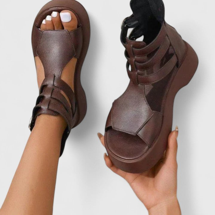 Strapped Buckled Thick Chunky Cutout Open Sandals