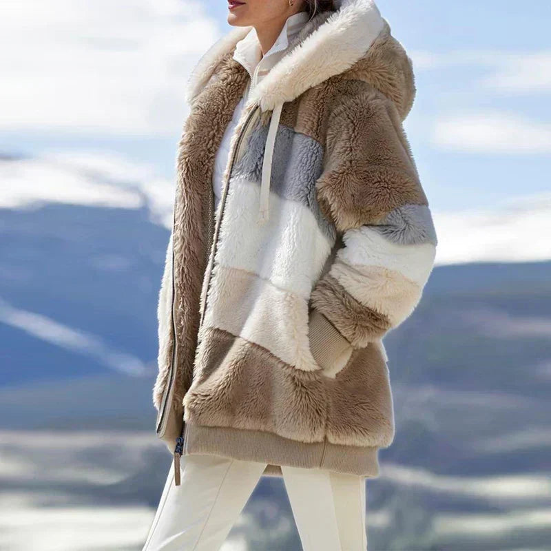 Women's Hooded Full Zip Color Block Winter Jacket