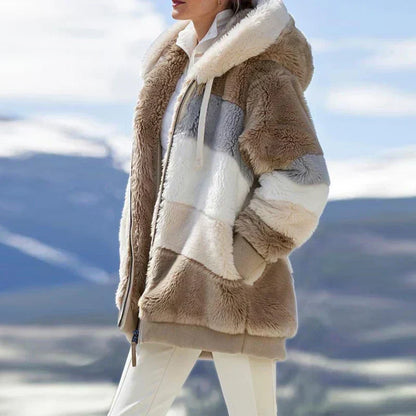 Women's Hooded Full Zip Color Block Winter Jacket