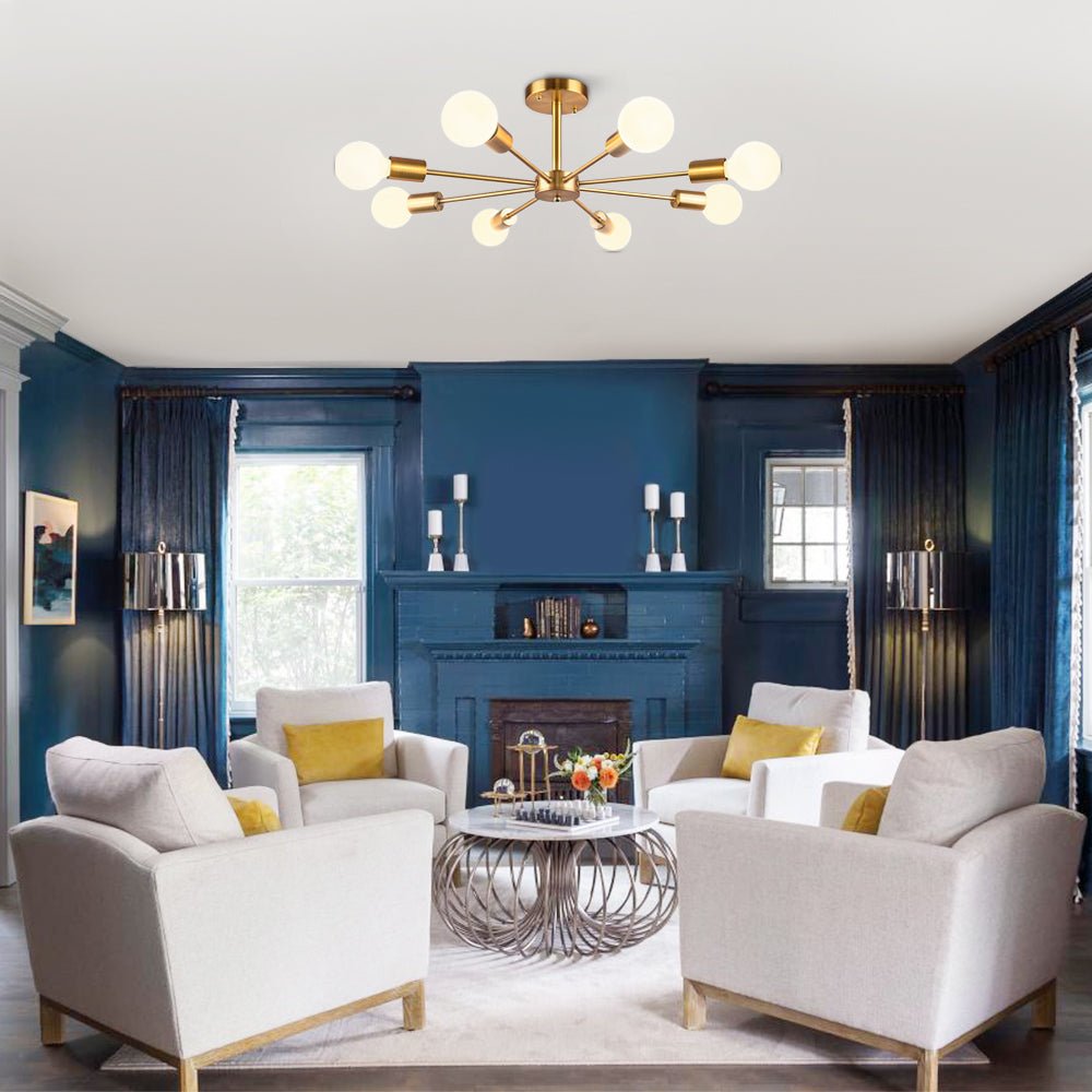 Symmetrical Spoke Ceiling Light with Globe Bulbs