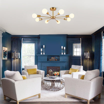 Symmetrical Spoke Ceiling Light with Globe Bulbs