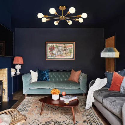 Symmetrical Spoke Ceiling Light with Globe Bulbs