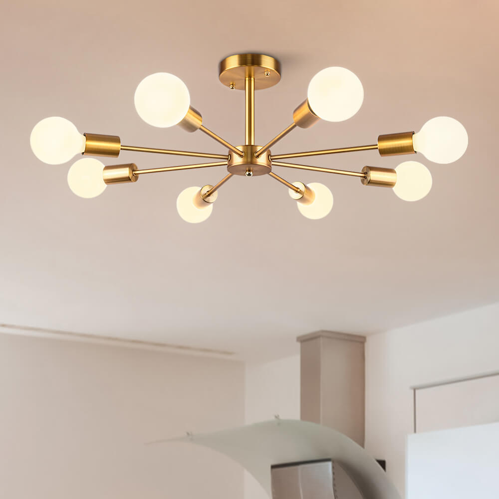 Symmetrical Spoke Ceiling Light with Globe Bulbs