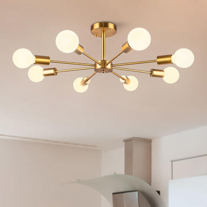 Symmetrical Spoke Ceiling Light with Globe Bulbs