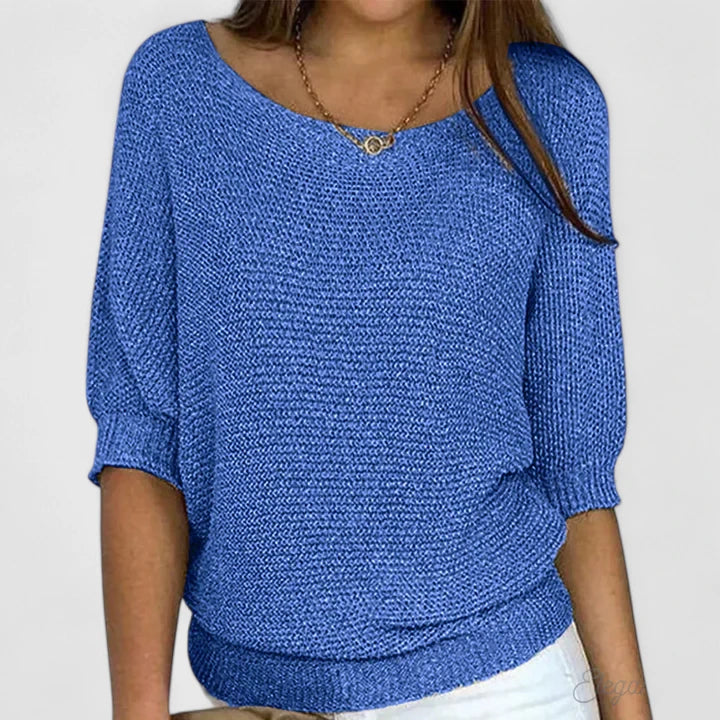 Boat Neck Half Sleeve Knit Sweater