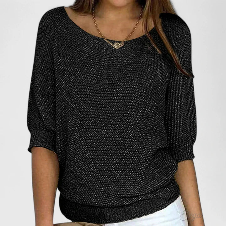 Boat Neck Half Sleeve Knit Sweater