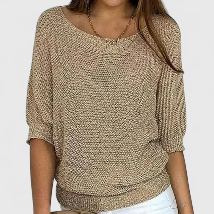 Boat Neck Half Sleeve Knit Sweater