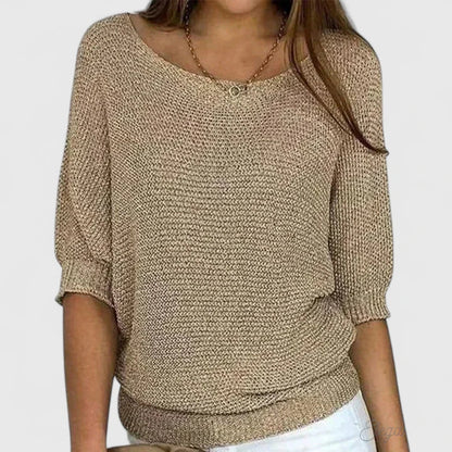 Boat Neck Half Sleeve Knit Sweater